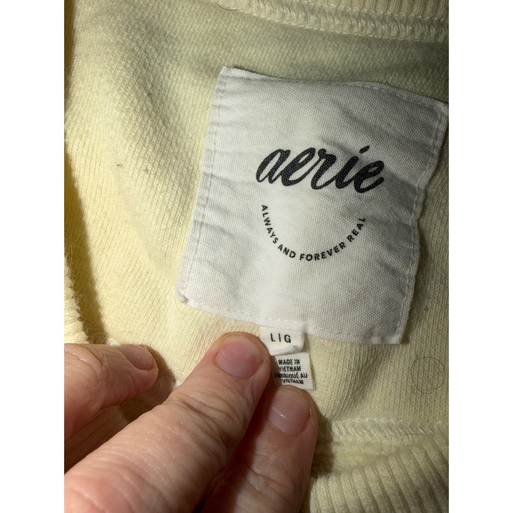 Aerie Womens Oversized Crewneck‎ Sweatshirt Pale Yellow L Loungewear Pullover A7 - Picture 7 of 9